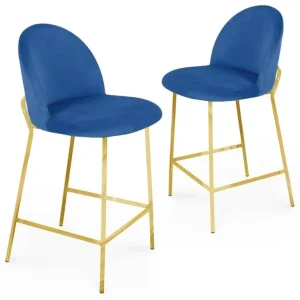 Set 2 designer bar stools blue velvet ARABEL YS