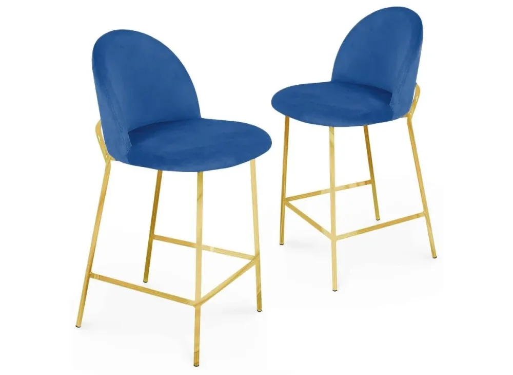 Set 2 designer bar stools blue velvet ARABEL YS