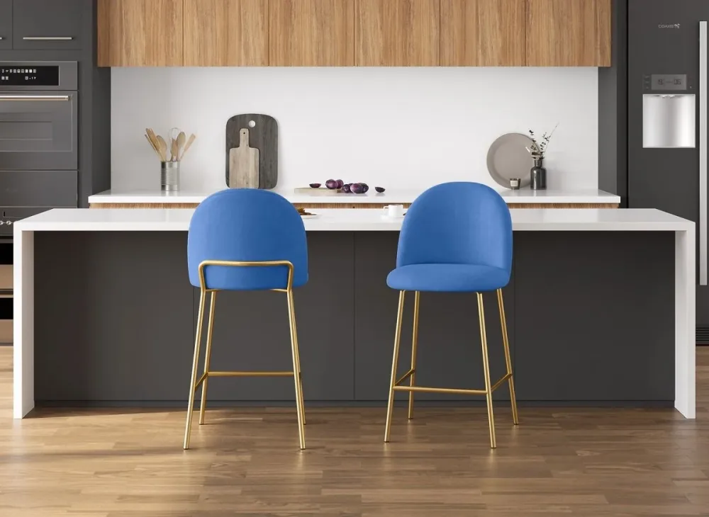 Set 2 designer bar stools blue velvet ARABEL YS