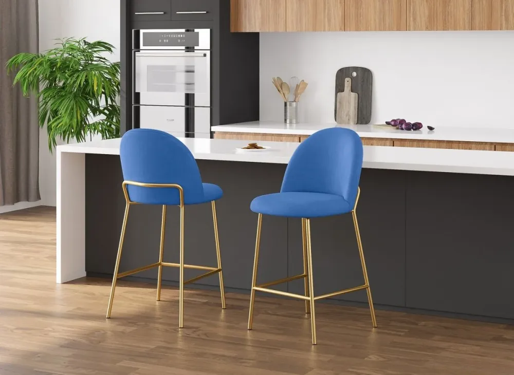 Set 2 designer bar stools blue velvet ARABEL YS