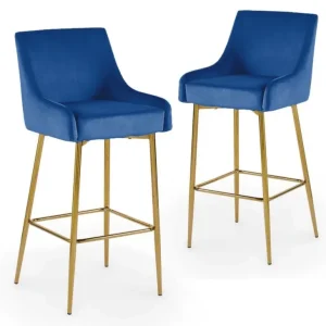 Set di 2 sgabelli da bar di design velluto blu LALYA YS