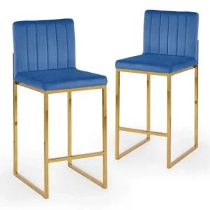 Set di 2 sgabelli da bar di design velluto blu FRIDA YS