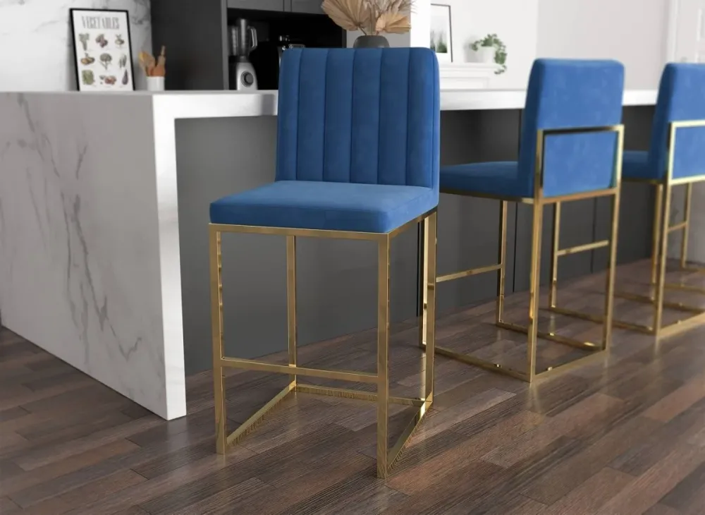 Set di 2 sgabelli da bar di design velluto blu FRIDA YS