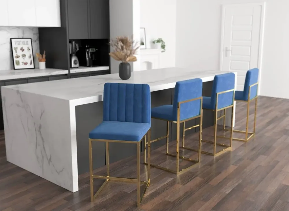 Set di 2 sgabelli da bar di design velluto blu FRIDA YS