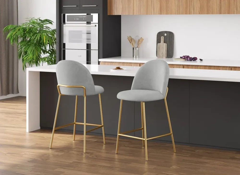 Set di 2 sgabelli da bar di design velluto grigio ARABEL YS