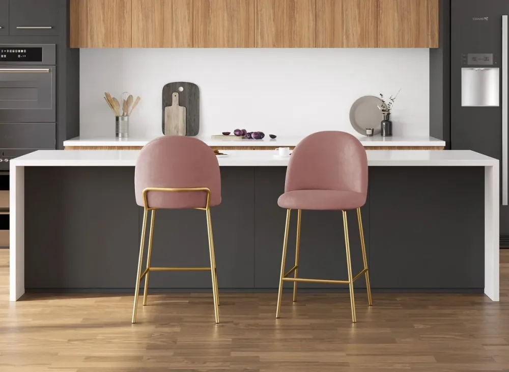 Set di 2 sgabelli da bar di design velluto rosa ARABEL YS