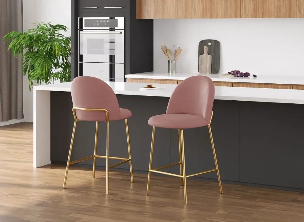 Set di 2 sgabelli da bar di design velluto rosa ARABEL YS