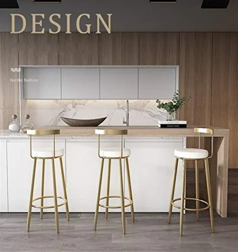 Bar Stool con Cotone e Lino Sedile, Bar Sedia Cucina Colazione Coffee Shop Ristorante con Schienale Alto Sgabello, Gambe M...