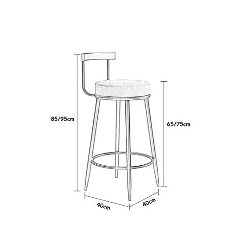 Bar Stool con Cotone e Lino Sedile, Bar Sedia Cucina Colazione Coffee Shop Ristorante con Schienale Alto Sgabello, Gambe M...