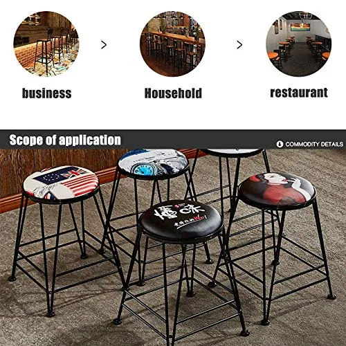 Sedia da ufficio,Sgabello alto da bar con design rotondo, altezza 65 cm (25 pollici), cuscino pelle artificiale con strutt...
