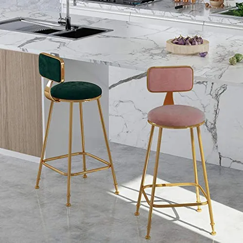 mobili Moderni Sgabello da Bar Moderno Sgabello Alto da Cucina per la Colazione con Schienale Rivestito Velluto e poggiapi...