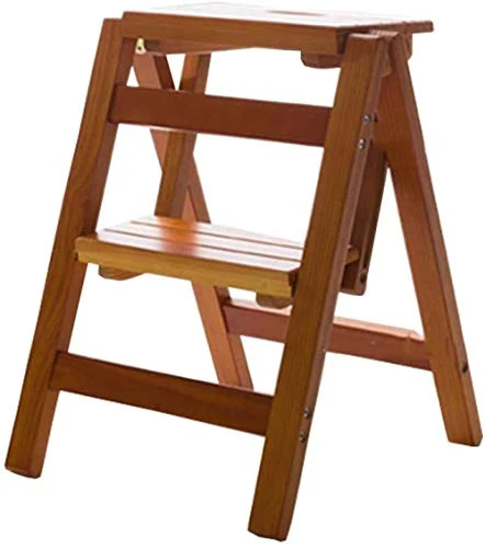 zaizai Sgabello con Scala Legno, Sgabello Pieghevole Schienale per Uso Domestico Scala Multifunzionale Legno Massello, Sca...
