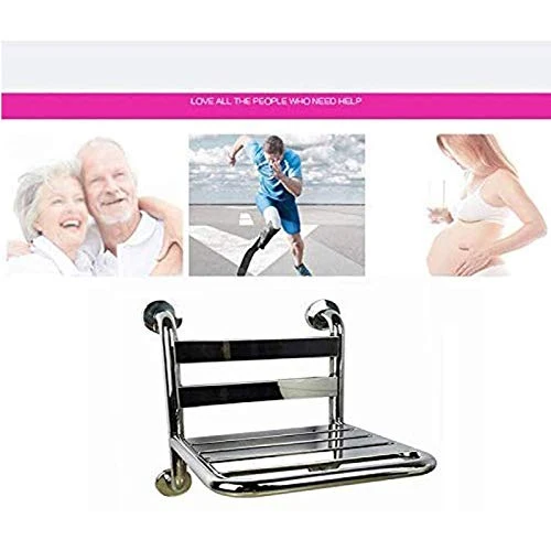 ZYQDRZ Sedia da Doccia Fissa Parete Acciaio Inox, Sgabello da Parete per Anziani Bagno Sicuro, Sedile da Bagno Senza Barri...