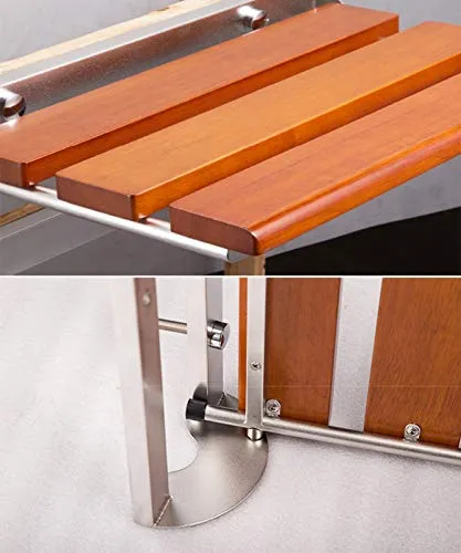 ZYQDRZ Sgabello Termali Muro Soffietto Teak Teak Metallo, Sgabello da Bagno per Balneazione per Anziani, Il Carico Massimo...