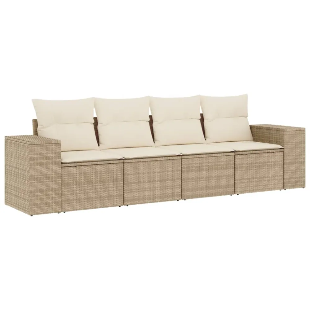 Divano modulare da esterno rattan beige con cuscini bianco crema