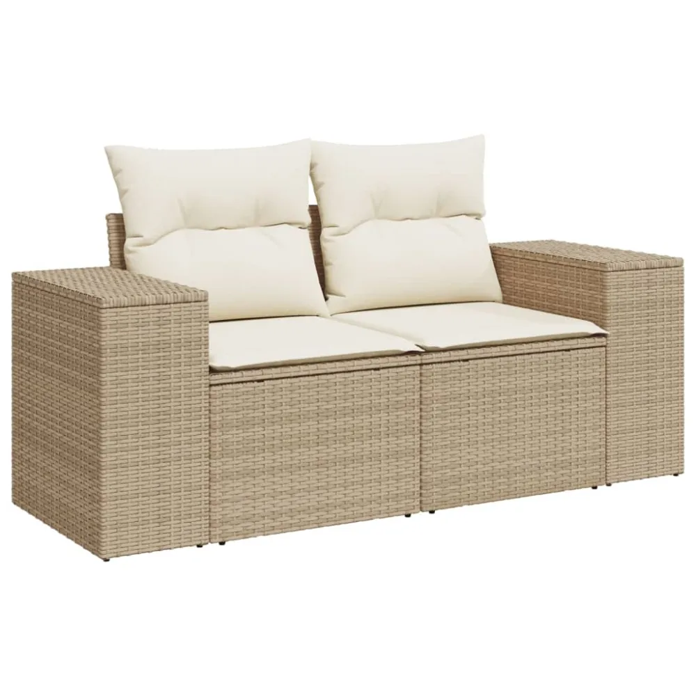 Divano modulare da esterno rattan beige con cuscini bianco crema