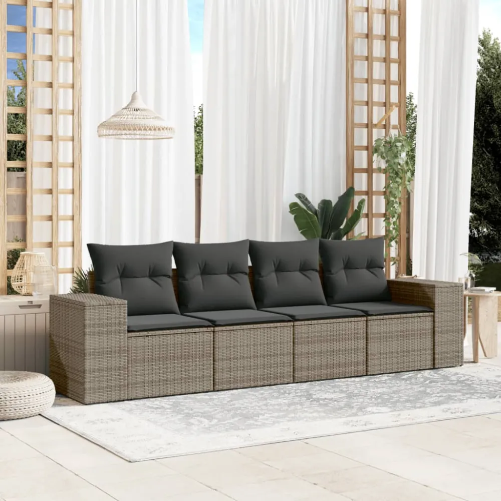 Divano modulare da esterno rattan grigio con cuscini grigio scuro