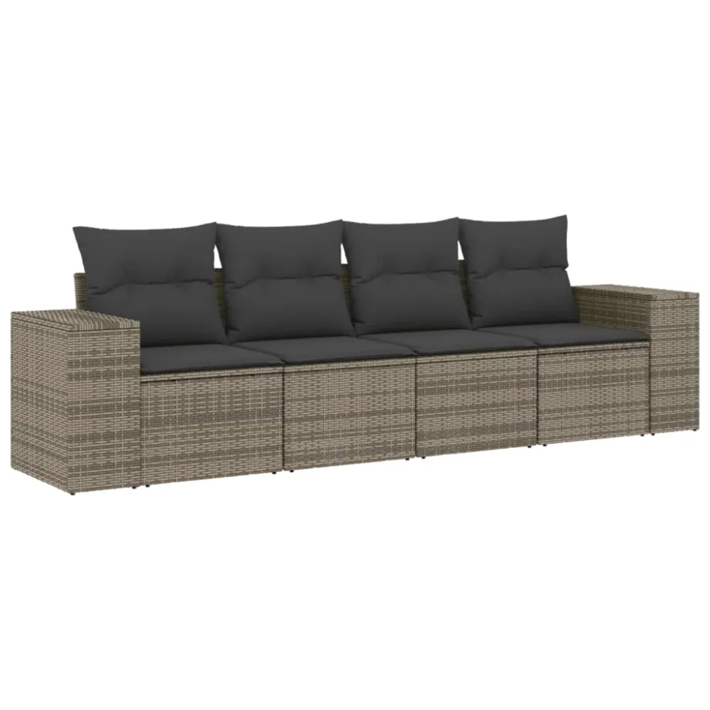 Divano modulare da esterno rattan grigio con cuscini grigio scuro