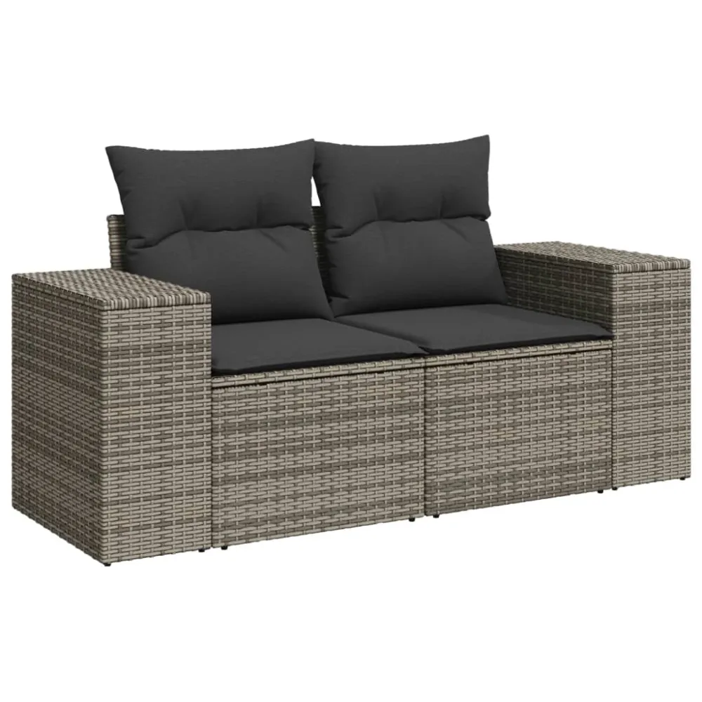 Divano modulare da esterno rattan grigio con cuscini grigio scuro