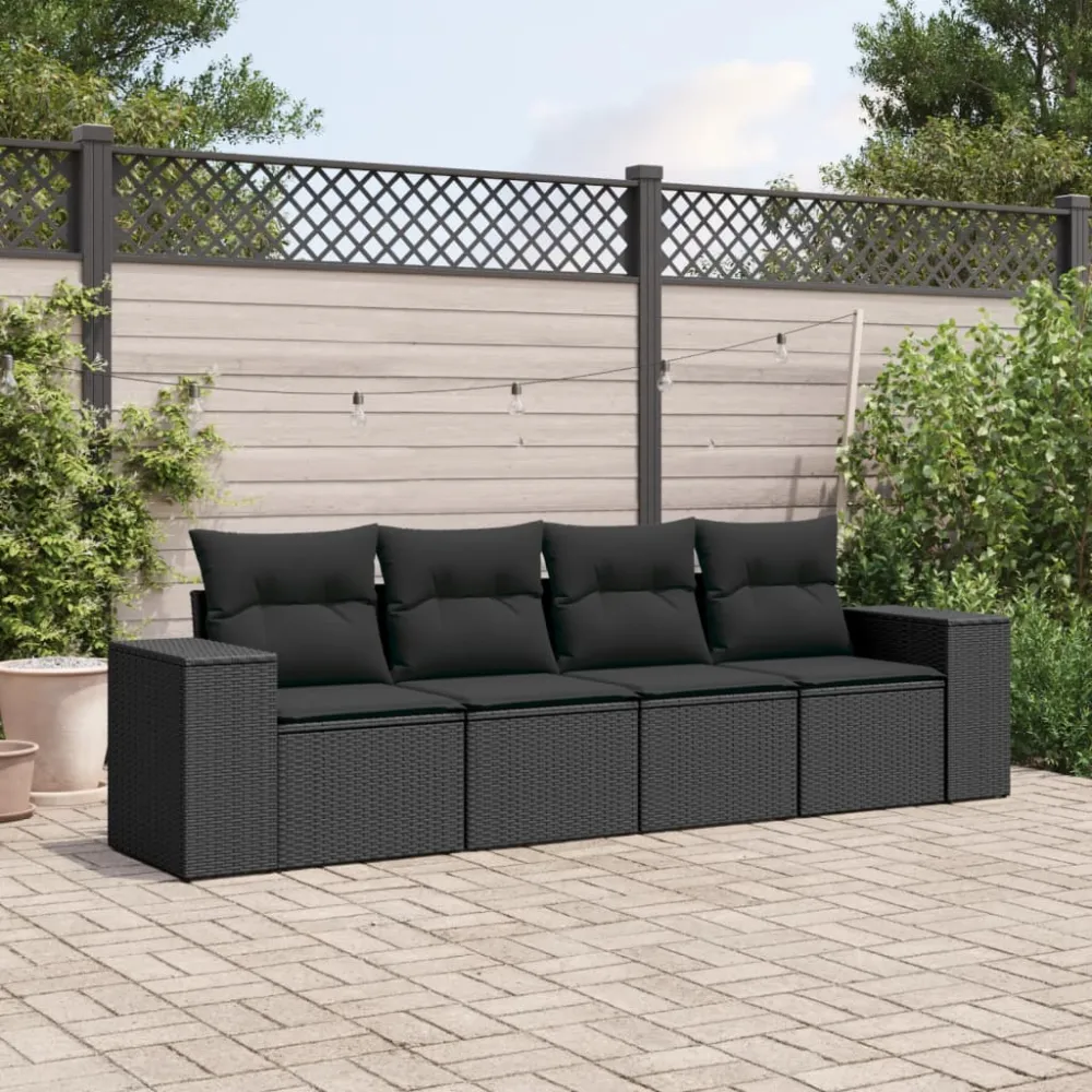 Divano modulare da esterno rattan nero con cuscini neri