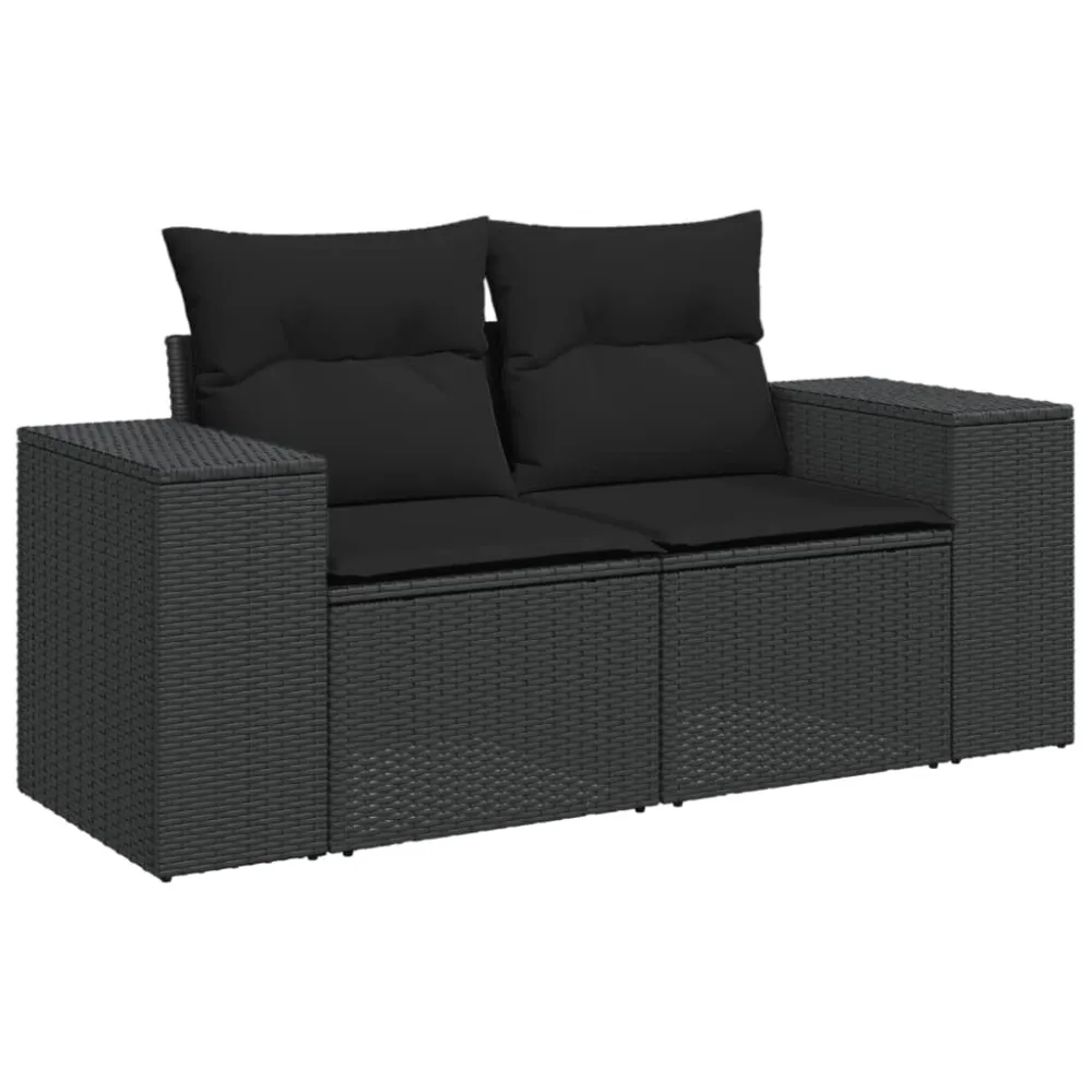 Divano modulare da esterno rattan nero con cuscini neri