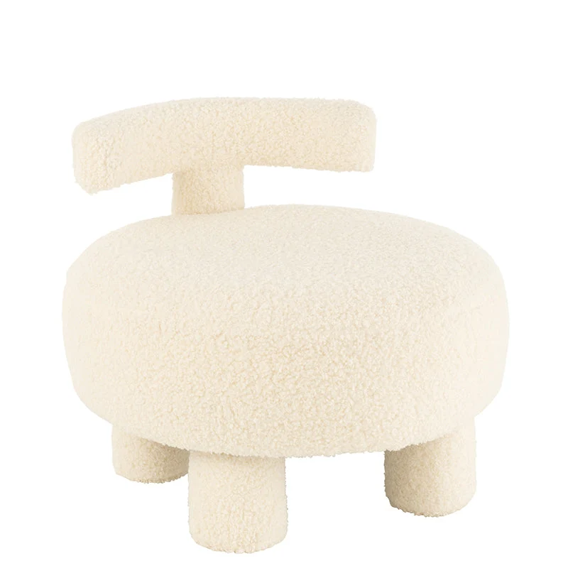 Poltroncina Pouf Rotondo con Schienale Lana Sintetica Rasata
