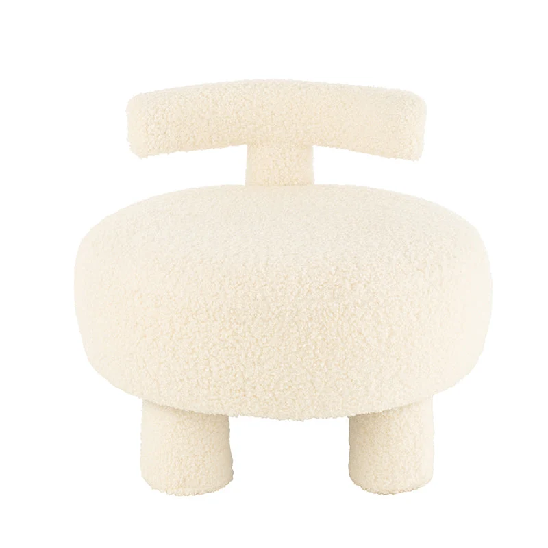 Poltroncina Pouf Rotondo con Schienale Lana Sintetica Rasata