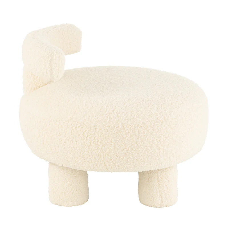 Poltroncina Pouf Rotondo con Schienale Lana Sintetica Rasata