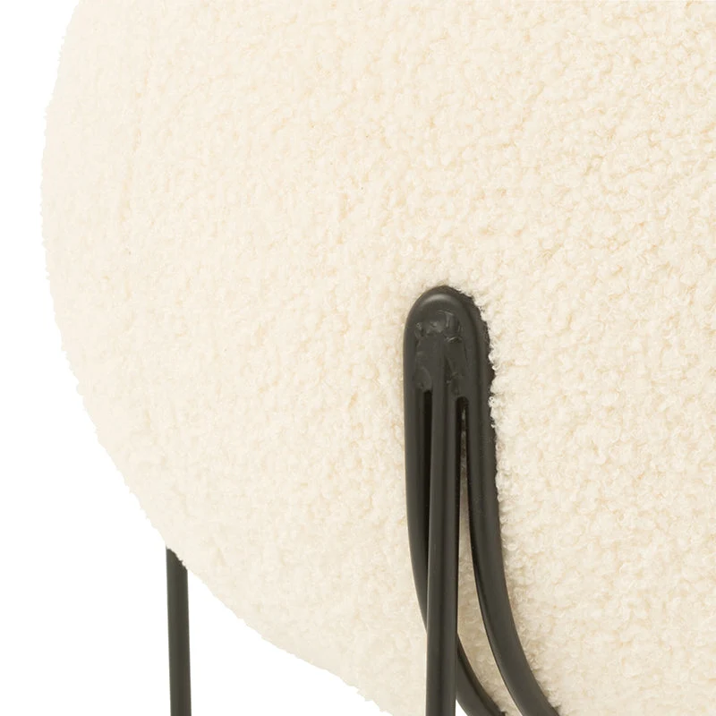 Pouf Lana Sintetica Rasata Bianca con Base Metallo Nera Ø 40 cm
