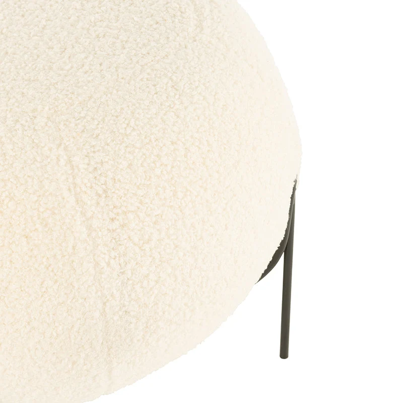 Pouf Lana Sintetica Rasata Bianca con Base Metallo Nera Ø 40 cm