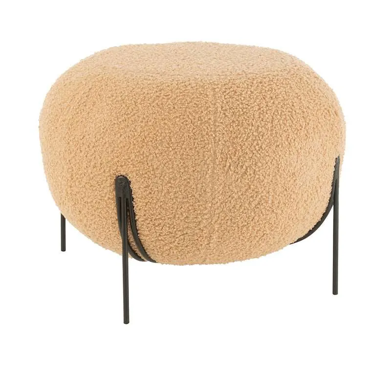 Pouf Lana Sintetica Rasata Cammello con Base Metallo Nera Ø 40 cm