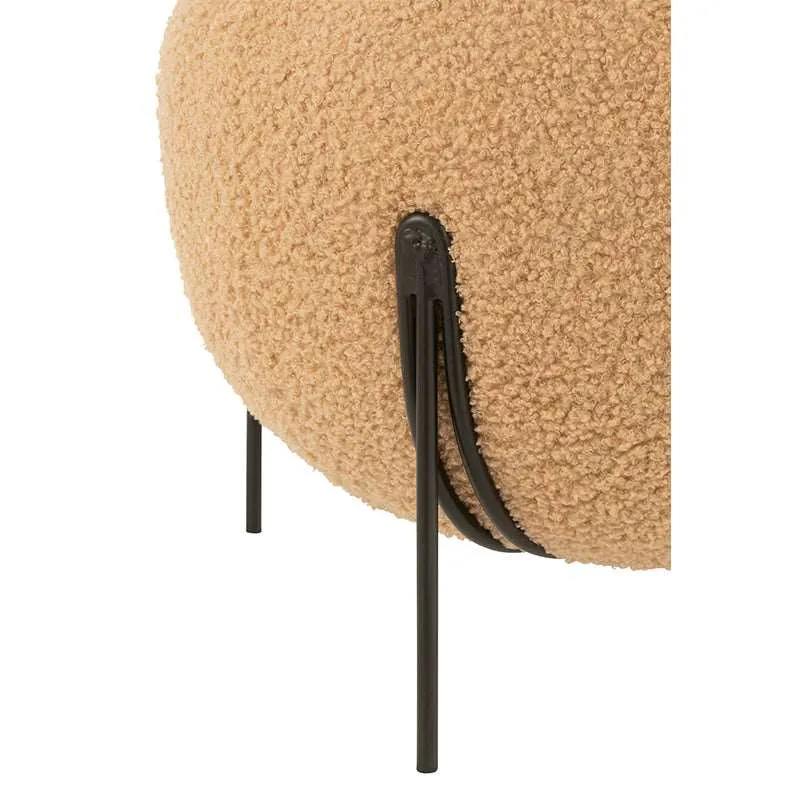 Pouf Lana Sintetica Rasata Cammello con Base Metallo Nera Ø 40 cm