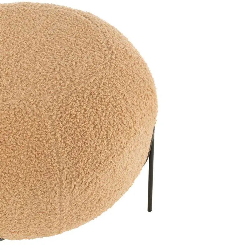 Pouf Lana Sintetica Rasata Cammello con Base Metallo Nera Ø 40 cm