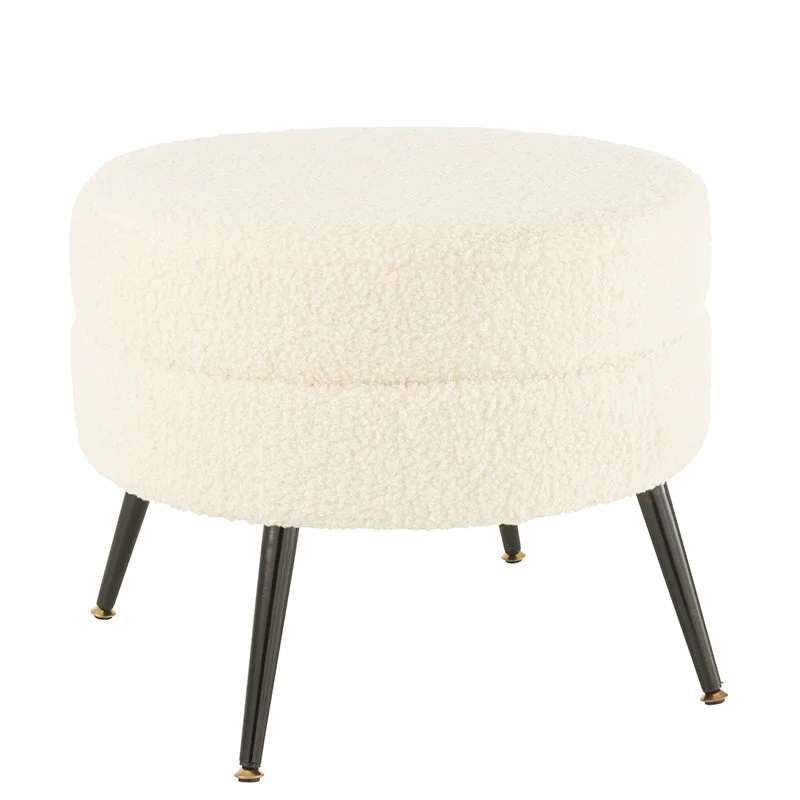 Pouf Lana Sintetica Rasata con Piedini Metallo Martellato Colore Nero