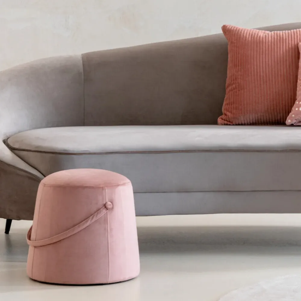 Pouf Sgabello Poggiapiedi Velluto con Manico Colore Rosa Ø 37 cm