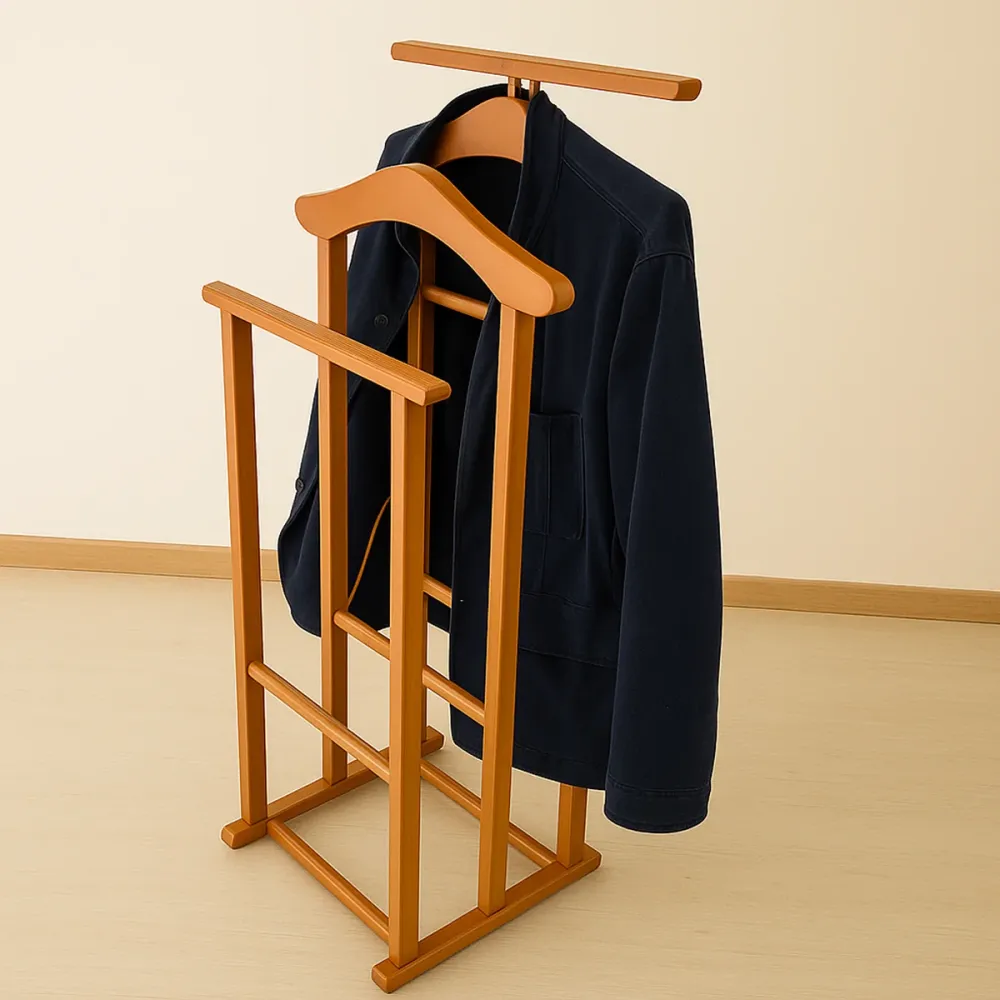 Tatkraft Duke - Servomuto, Made Italy, Indossatore da Camera, 2 gruccie e 2 portapantaloni, 43x35x102 cm, Faggio massiccio...