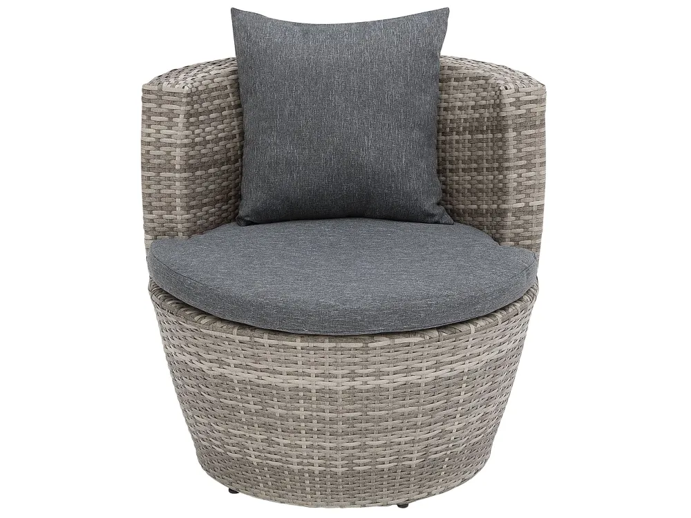 PE Rattan Garden Bistro Set Grey CAPRI con 2 Poltrone e Pouf