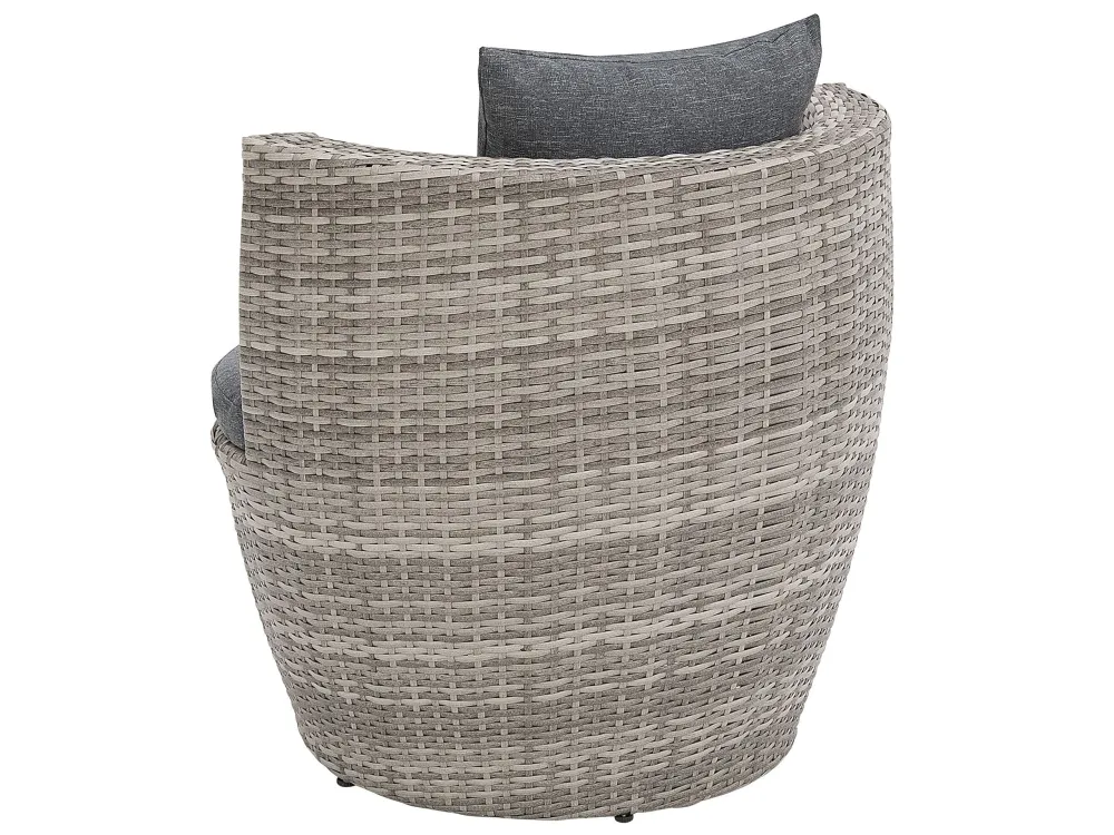 PE Rattan Garden Bistro Set Grey CAPRI con 2 Poltrone e Pouf