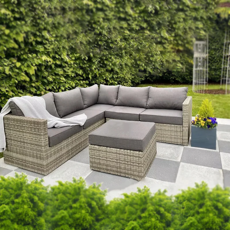 Salotto per esterno polirattan "Lounge" esauriente di divano e tavolino per giardino