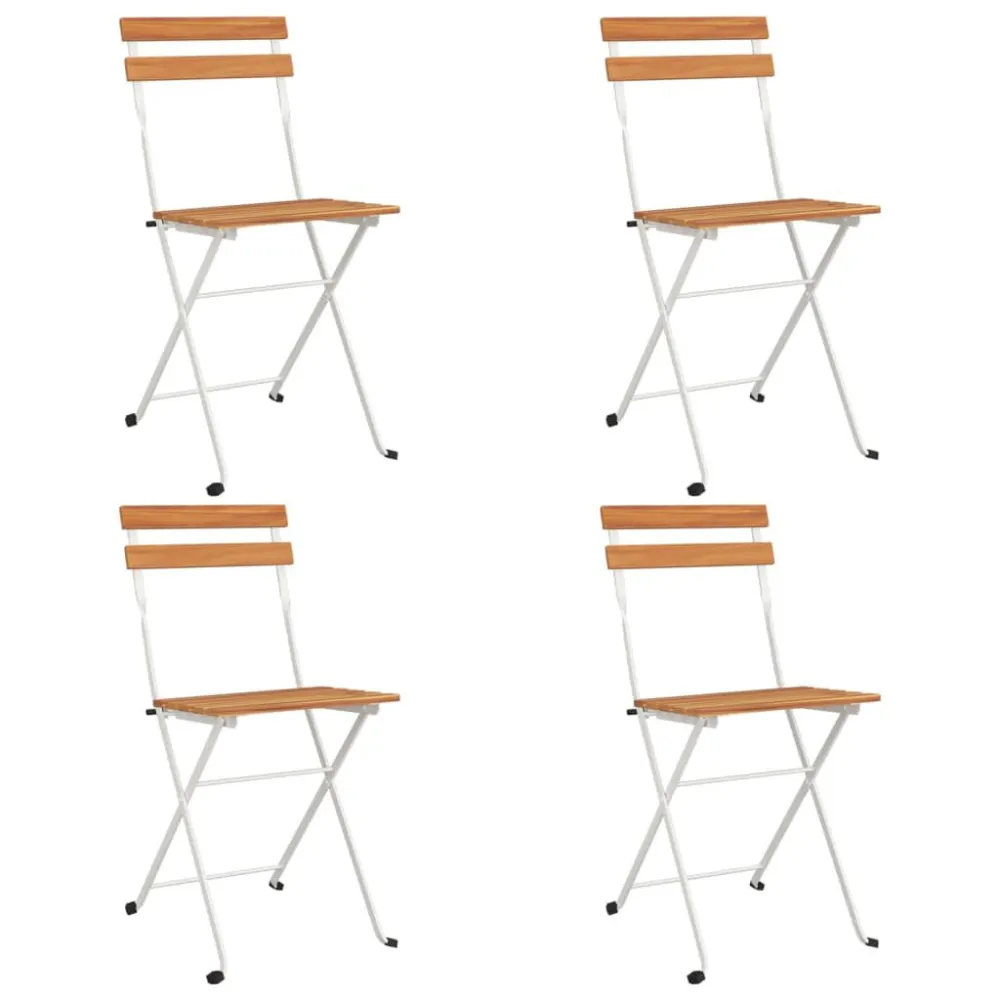 Sedie Pieghevoli da Bistrò 4 pz Legno Massello Acacia e Acciaio con 2 Poltrone e Pouf