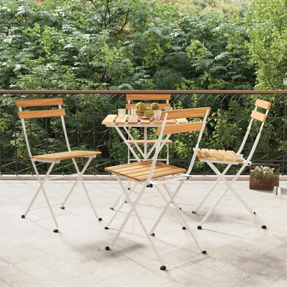 Sedie Pieghevoli da Bistrò 4 pz Legno Massello Acacia e Acciaio con 2 Poltrone e Pouf