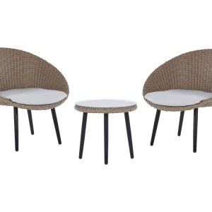 Set bistro rattan color naturale ORTIGIA con 2 Poltrone e Pouf