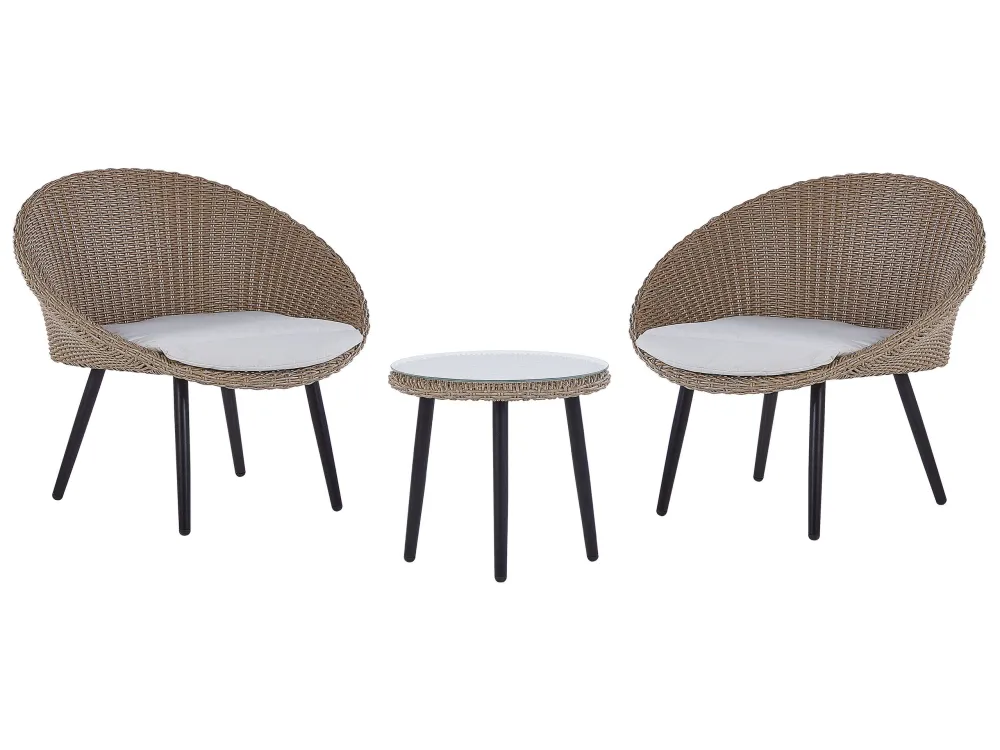 Set bistro rattan color naturale ORTIGIA con 2 Poltrone e Pouf