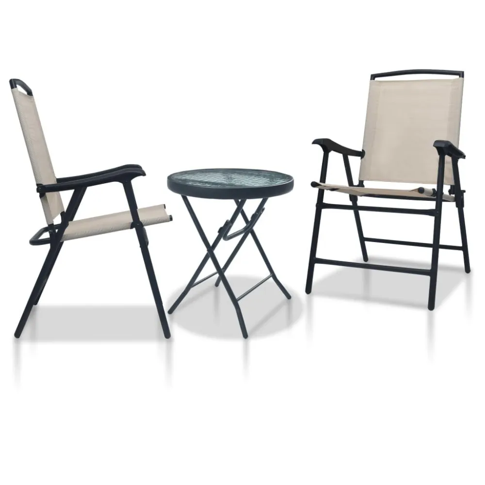 Set da Bistrot 3 pz Crema Acciaio con 2 Poltrone e Pouf