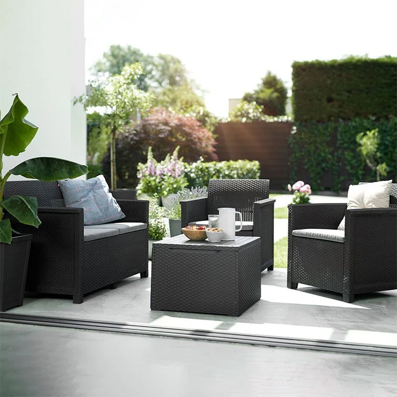 Set Componibile Salotto da esterno resina "Corner" divano + poltrone + tavolino per giardino