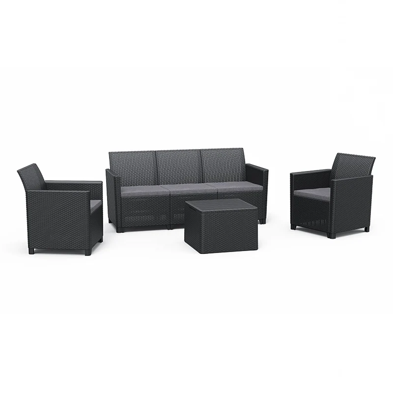 Set Componibile Salotto da esterno resina "Corner" divano + poltrone + tavolino per giardino
