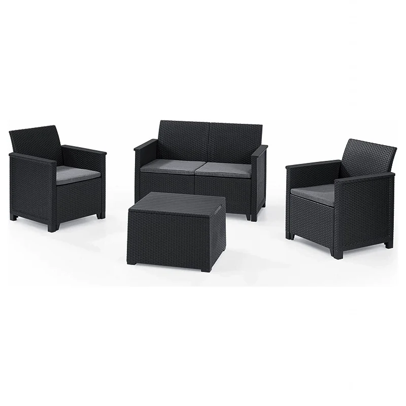 Set Componibile Salotto da esterno resina "Corner" divano + poltrone + tavolino per giardino