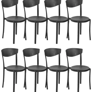 Set 8 Dining Chairs VIESTE Nero puro con 2 Poltrone e Pouf