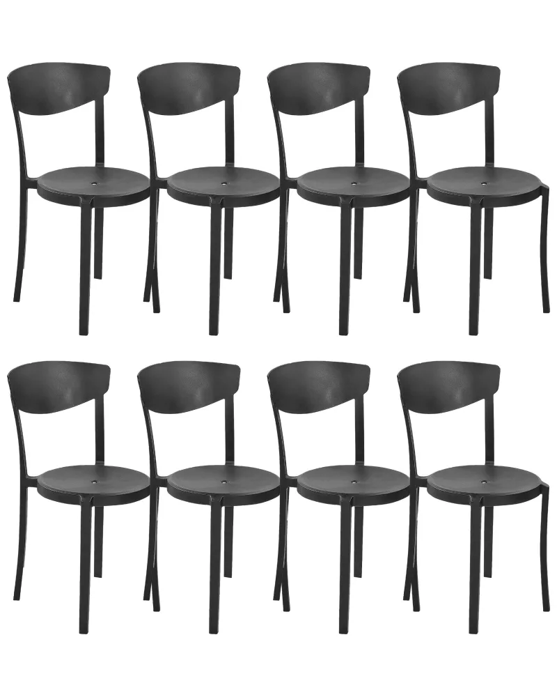 Set 8 Dining Chairs VIESTE Nero puro con 2 Poltrone e Pouf