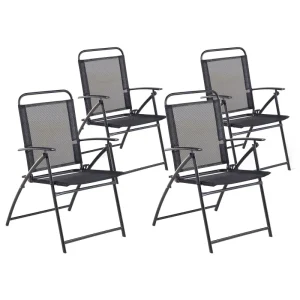 Set 4 Garden Chairs LIVO Metal Nero notte con 2 Poltrone e Pouf